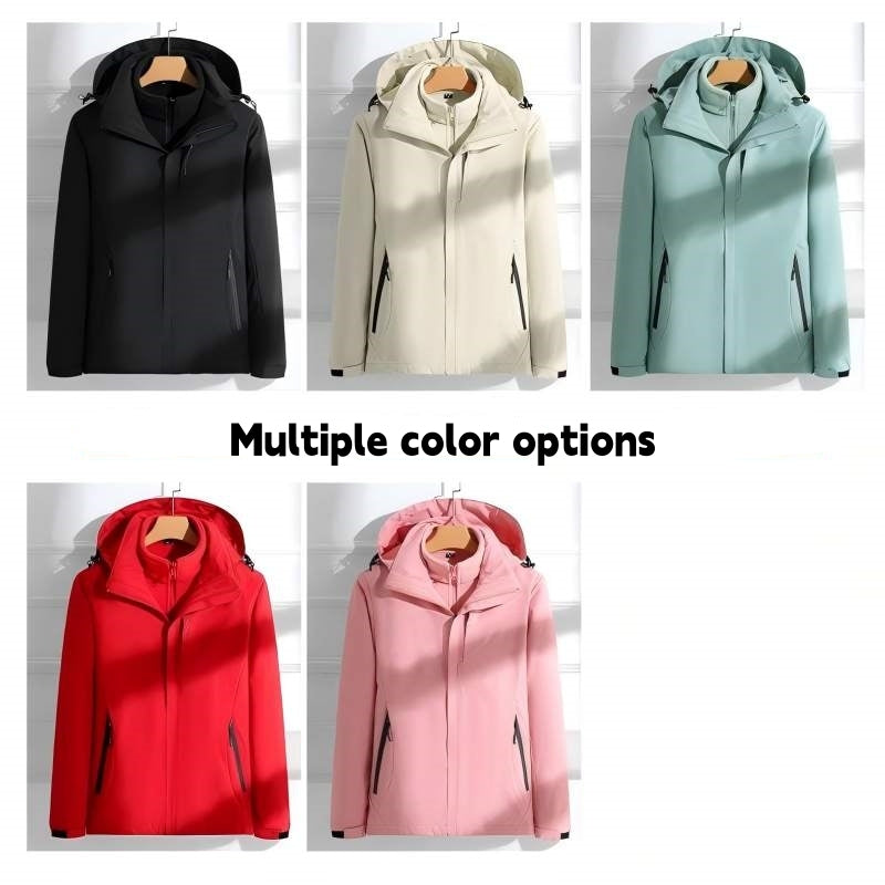 Men's Fashion 3 In 1 Jacket Outdoor Travel Sports Detachable Hat Coat Autumn Winter Plush Warm Inner Lining Utility Outerwear