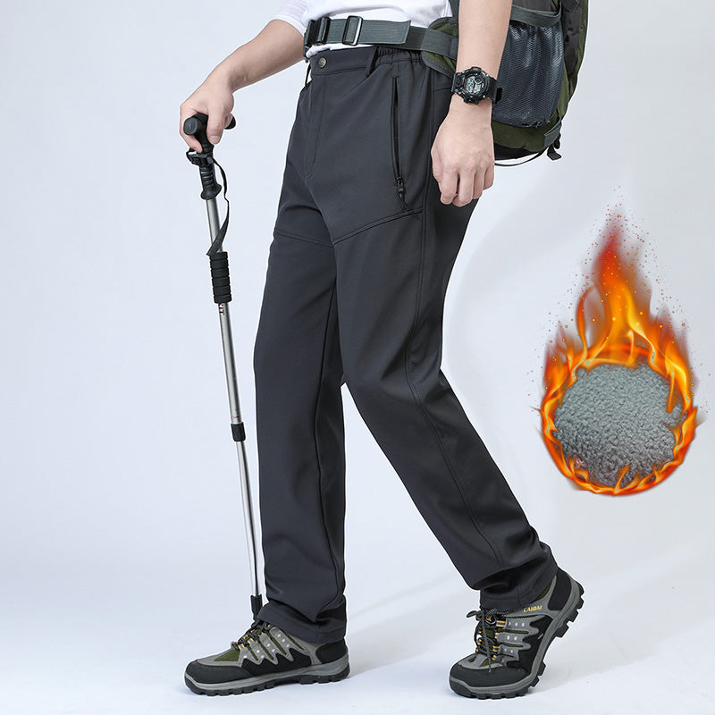 Men Autumn Winter Fleece Warm Casual Overalls Outdoor Sport Stretch Breathable Trousers Soft Comfortable Fabric Long Pants