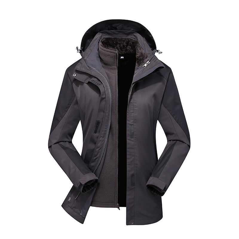 Women 3 In 1 Fashion Jacket Autumn Winter Plush Warm Inner Lining Coat Outdoor Running Sports Comfortable Breathable Outerwear