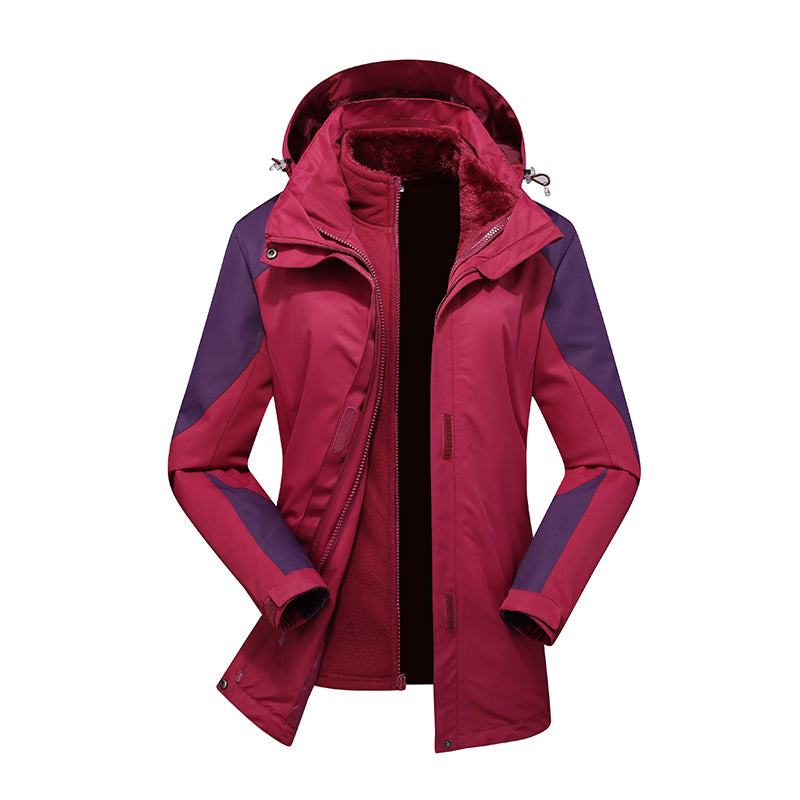 Women 3 In 1 Fashion Jacket Autumn Winter Plush Warm Inner Lining Coat Outdoor Running Sports Comfortable Breathable Outerwear