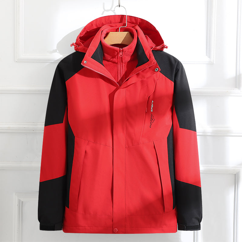 Men's Outdoor Waterproof Jacket Autumn Winter 3 In 1 Plush Warm Inner Lining Coat Travel Hiking Detachable Hat Outerwear