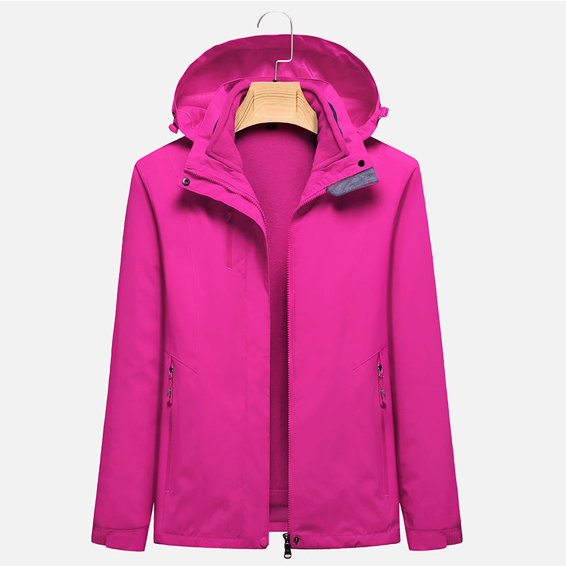 Women's 3 in 1 Fashion Jacket Outdoor Travel Camping Waterproof Detachable Hooded Jacket Autumn and Winter Windproof Warm Coat