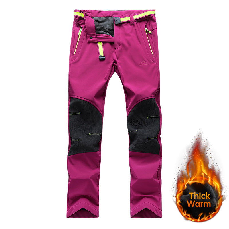 Women Autumn Winter Fleece Warm Long Pants Outdoor Camping Sports Casual Overalls Trousers Waterproof Softshell Thick Trousers