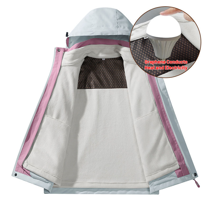 Women Fashion 3 In 1 Fleece Jacket Autumn Winter Warm Inner Lining Outerwear Outdoor Hiking Camping Sports Detachable Hat Coat