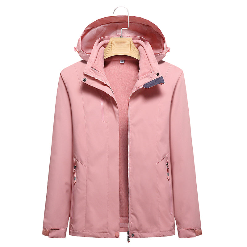 Women's 3 in 1 Fashion Jacket Outdoor Travel Camping Waterproof Detachable Hooded Jacket Autumn and Winter Windproof Warm Coat