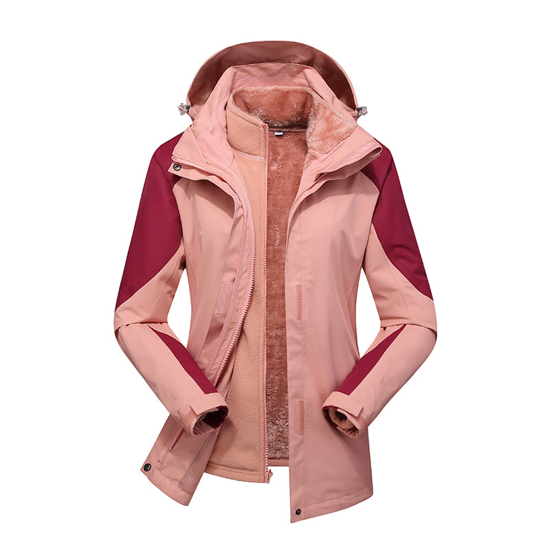 Women 3 In 1 Fashion Jacket Autumn Winter Plush Warm Inner Lining Coat Outdoor Running Sports Comfortable Breathable Outerwear