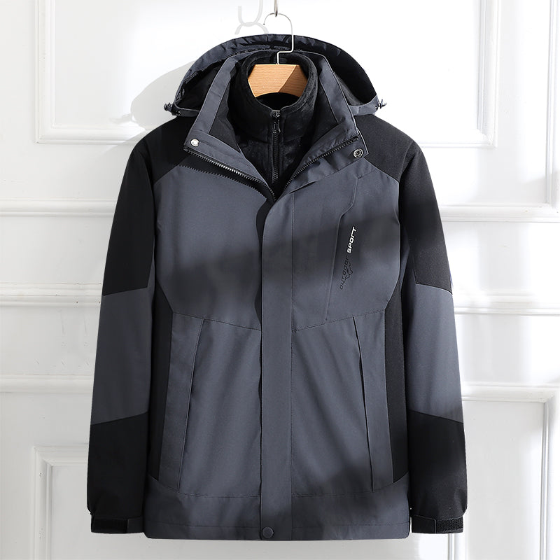 Men's Outdoor Waterproof Jacket Autumn Winter 3 In 1 Plush Warm Inner Lining Coat Travel Hiking Detachable Hat Outerwear