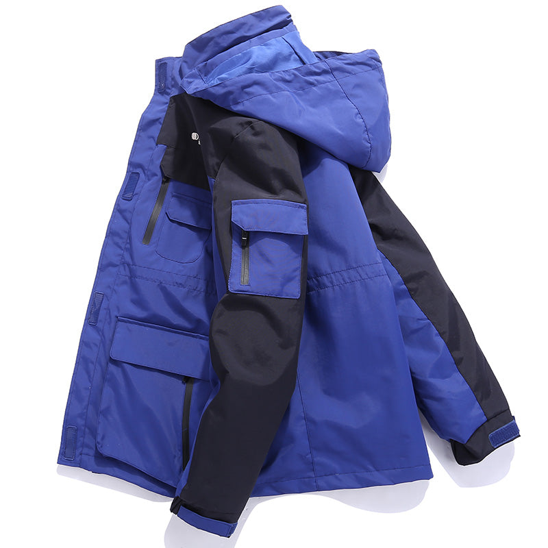 Unisex Casual 3 In 1 Jacket Autumn Winter Warm Inner Lining Coat Outdoor Hiking Waterproof Windproof Detachable Hat Outerwear