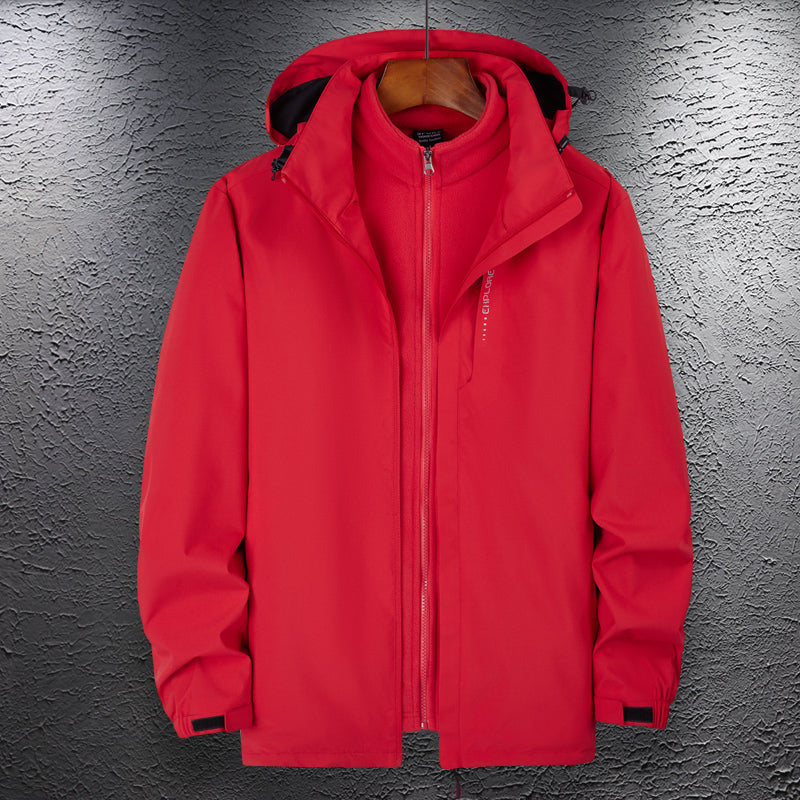 Men's Fashion 3 In 1 Jacket Outdoor Travel Sports Detachable Hat Coat Autumn Winter Plush Warm Inner Lining Utility Outerwear