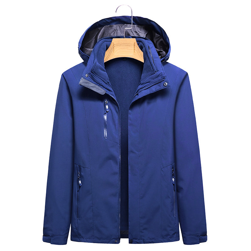 Men's Fashion 3 In 1 Jacket Outdoor Travel Camping Waterproof Detachable Hat Coat Autumn Winter Windproof Warm Outerwear