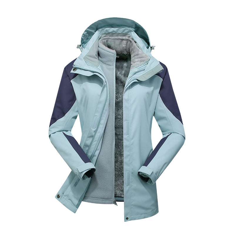 Women 3 In 1 Fashion Jacket Autumn Winter Plush Warm Inner Lining Coat Outdoor Running Sports Comfortable Breathable Outerwear